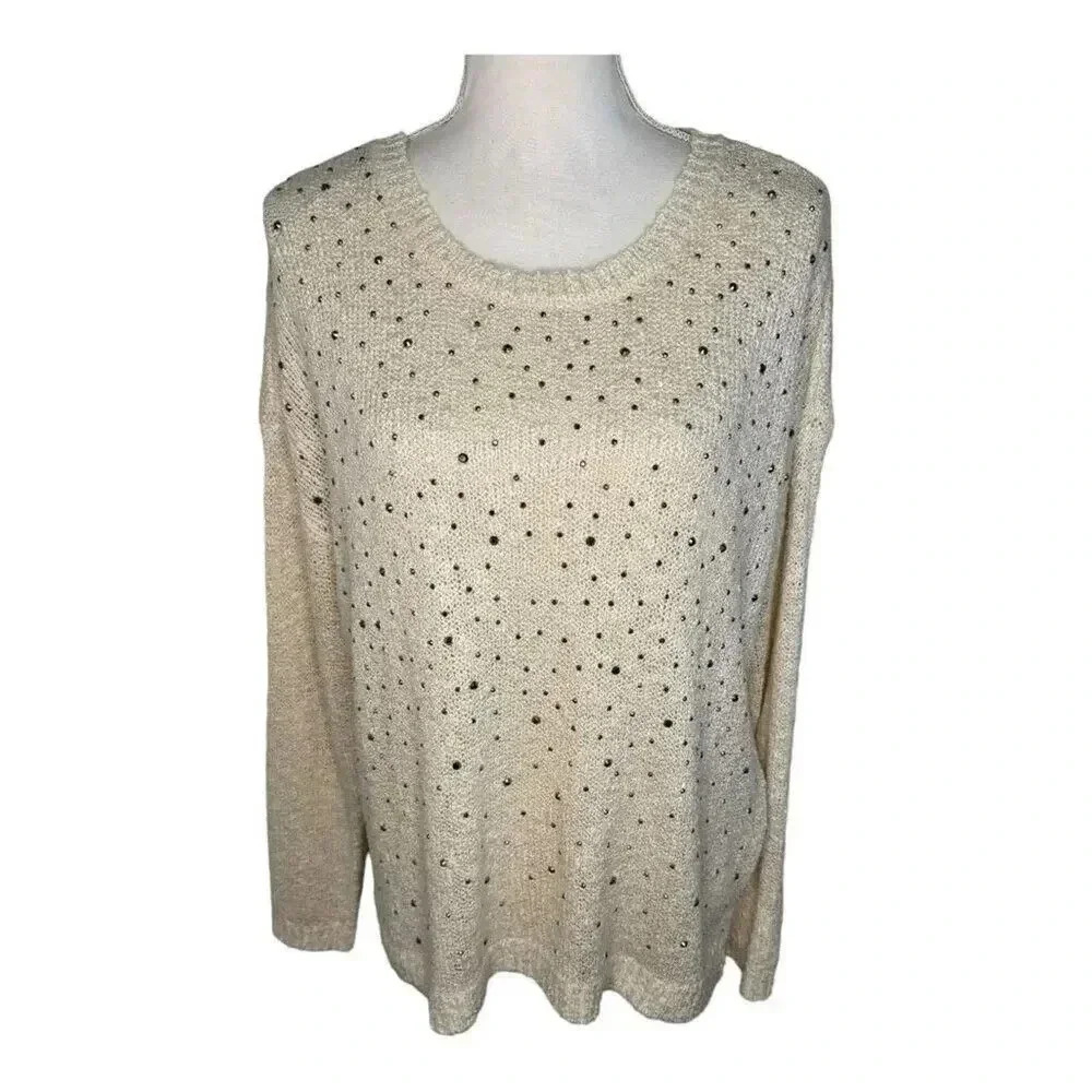 INC International Concepts Women’s Medium Cream Long-Sleeve Studded Sweater